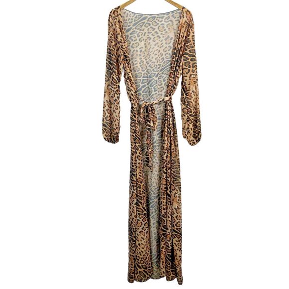Matte Collection Women's M Sheer Robe Cover Up Negligee Lounge Gown Cheetah - Picture 1 of 6